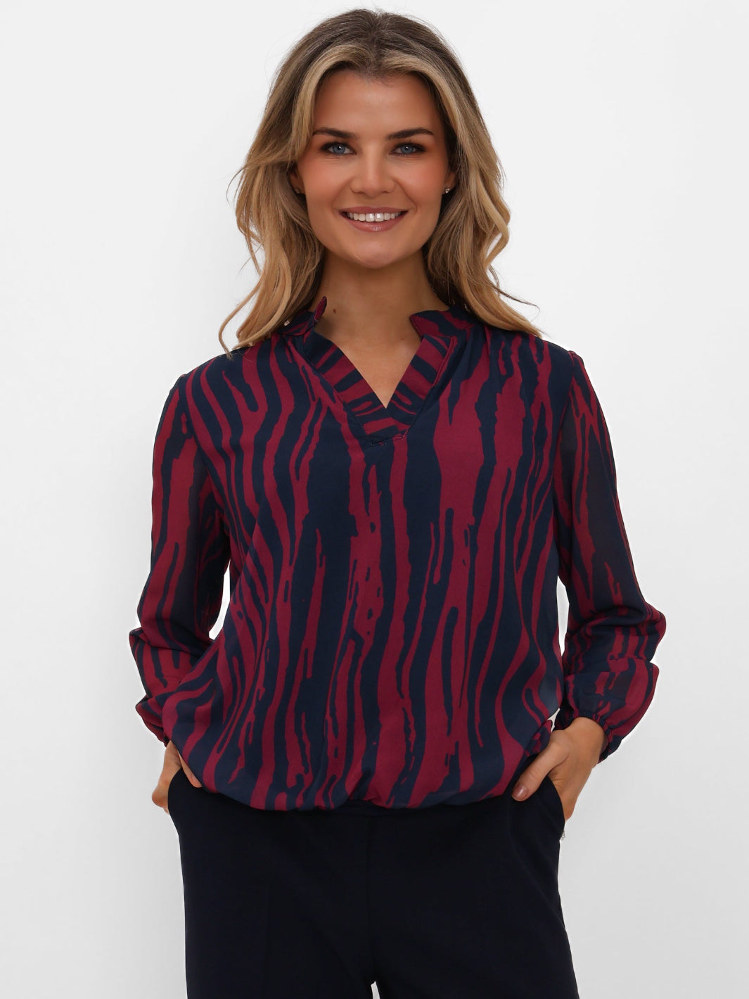 Kate & Pippa Bella Band Top In Magenta/Navy Print-Nicola Ross