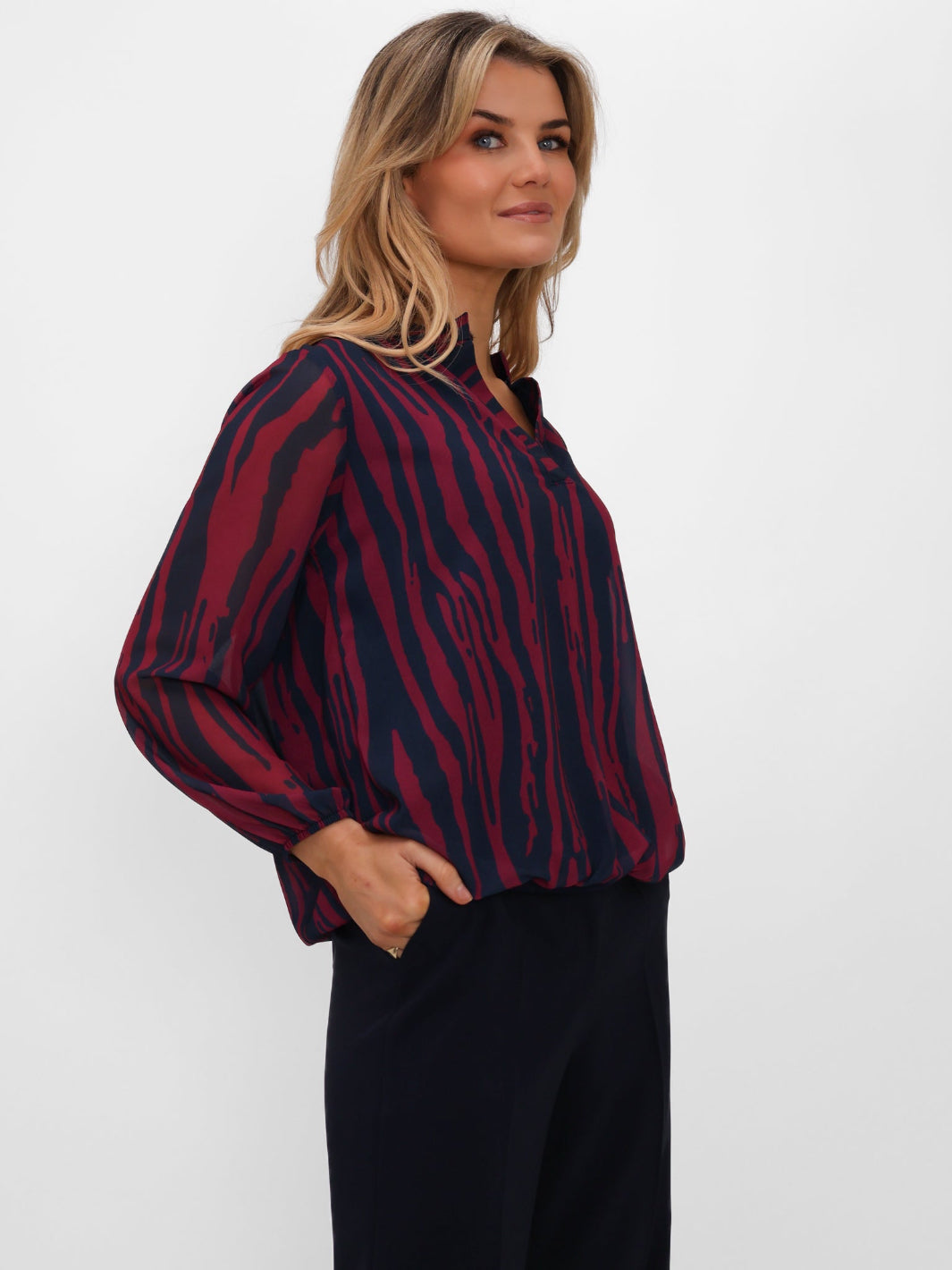 Kate & Pippa Bella Band Top In Magenta/Navy Print-Nicola Ross