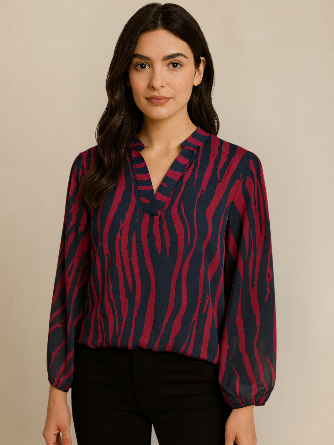 Kate & Pippa Bella Band Top In Magenta/Navy Print-Nicola Ross