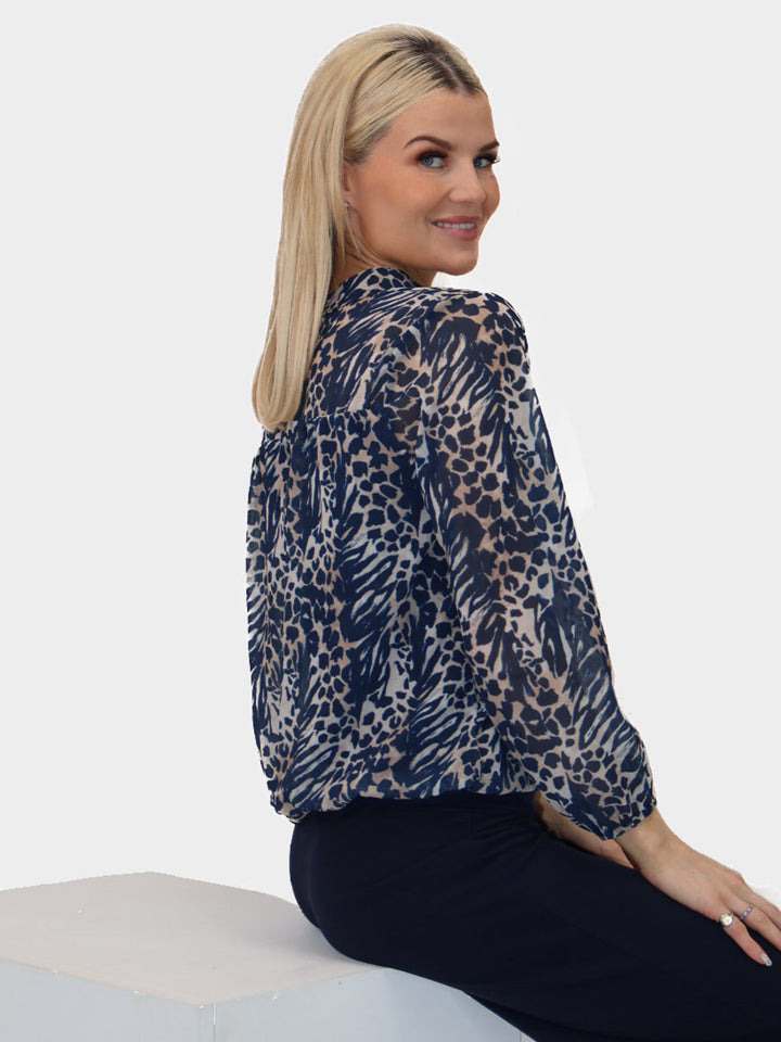 Kate & Pippa Bella Band Top In Navy Animal Print-Nicola Ross