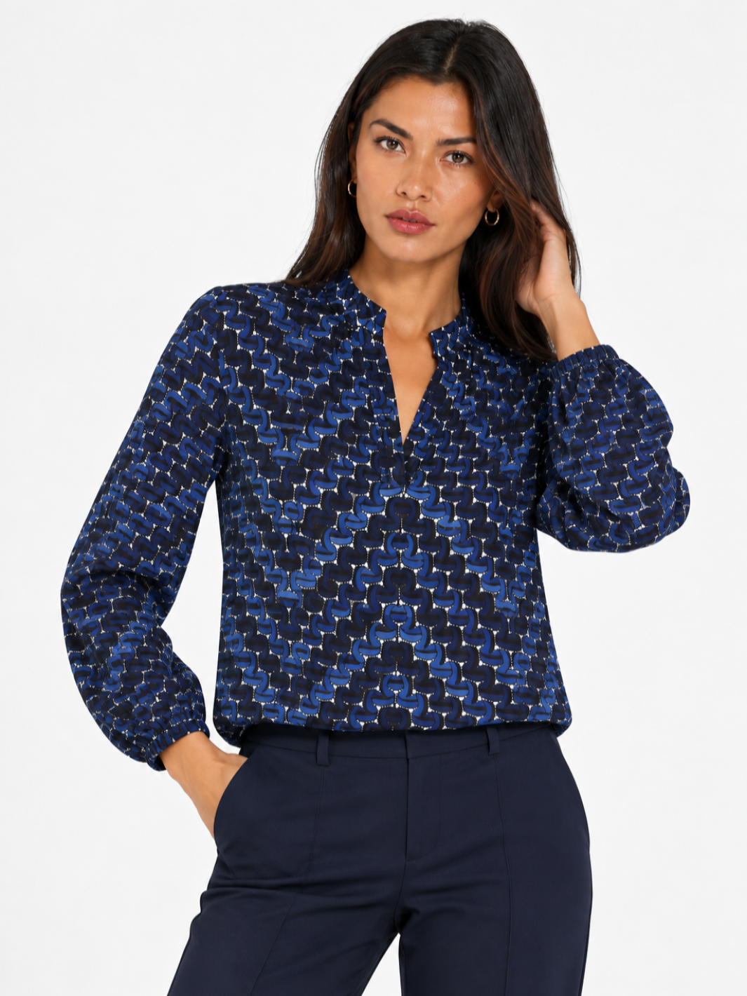 Kate & Pippa Bella Band Top In Navy Geo Print-Nicola Ross