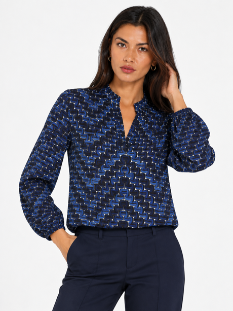 Kate & Pippa Bella Band Top In Navy Geo Print-Nicola Ross