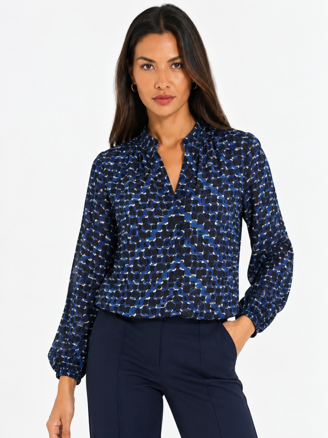 Kate & Pippa Bella Band Top In Navy Geo Print-Nicola Ross