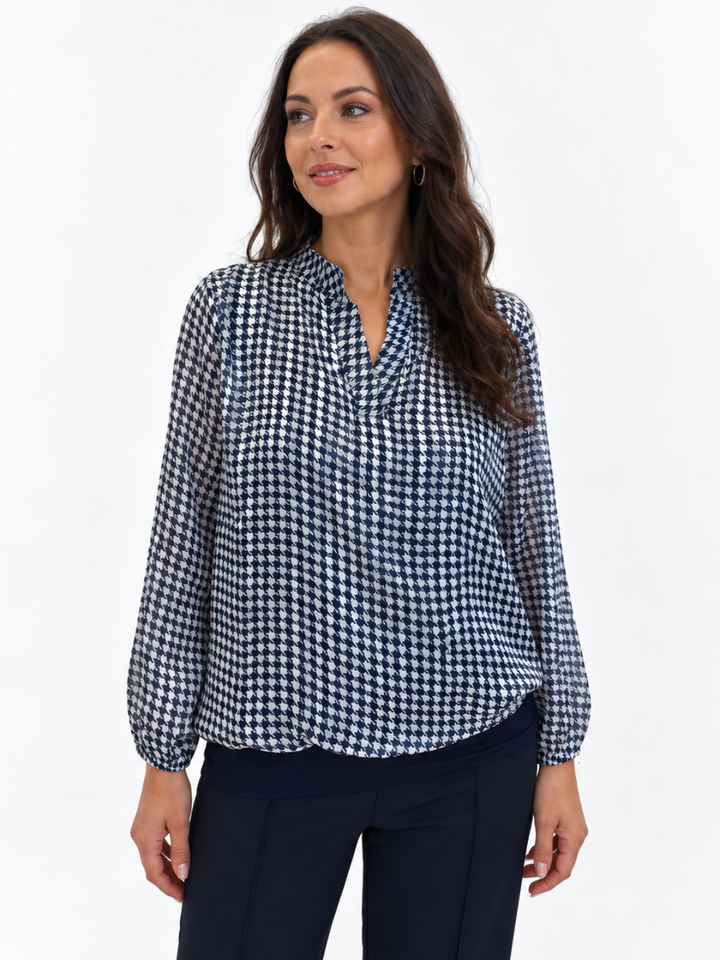 Kate & Pippa Bella Band Top In Navy Lurex Print-Nicola Ross