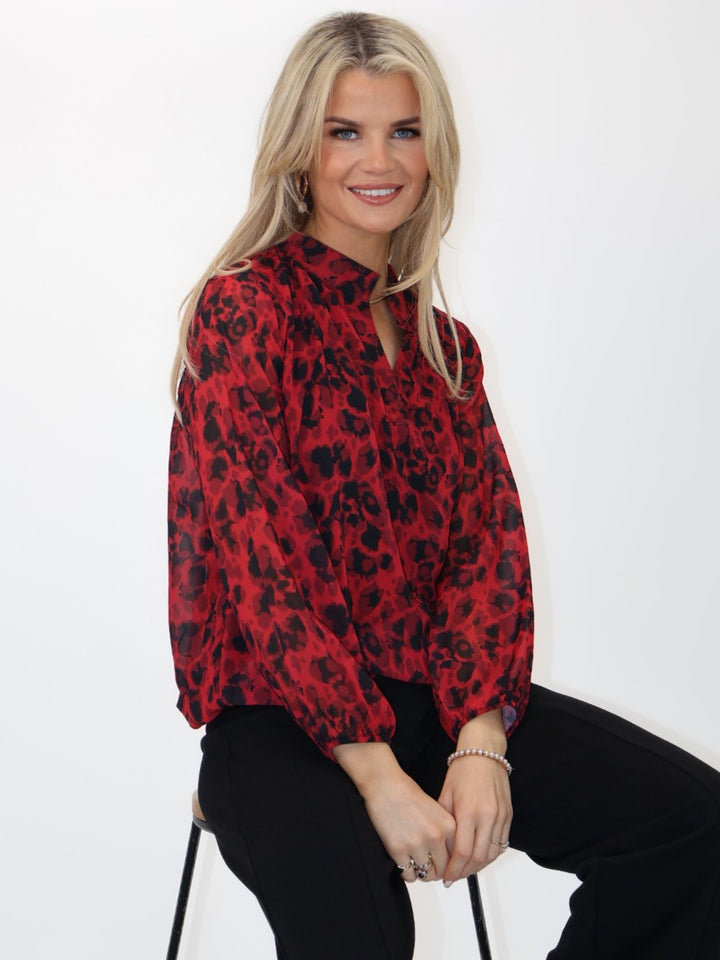 Kate & Pippa Bella Band Top In Red Abstract Print-Nicola Ross