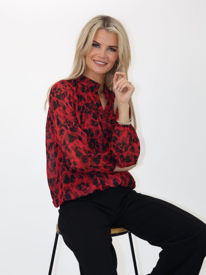Kate & Pippa Bella Band Top In Red Abstract Print-Nicola Ross
