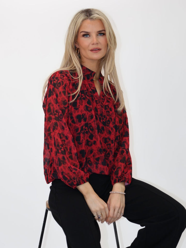 Kate & Pippa Bella Band Top In Red Abstract Print-Nicola Ross