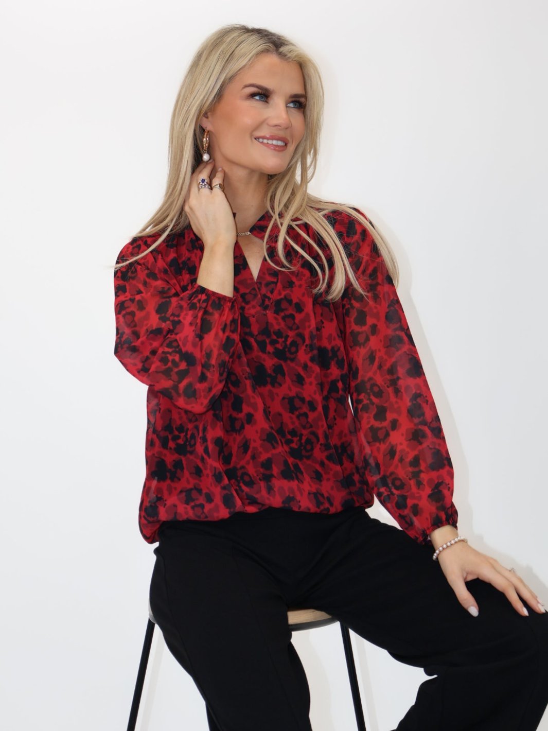 Kate & Pippa Bella Band Top In Red Abstract Print-Nicola Ross