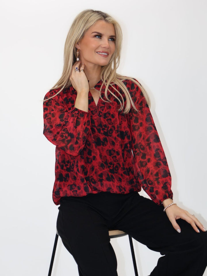 Kate & Pippa Bella Band Top In Red Abstract Print-Nicola Ross