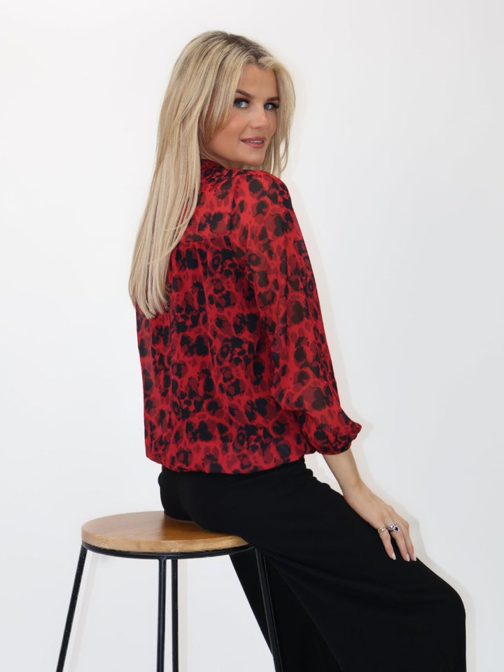 Kate & Pippa Bella Band Top In Red Abstract Print-Nicola Ross