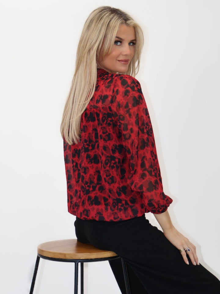 Kate & Pippa Bella Band Top In Red Abstract Print-Nicola Ross