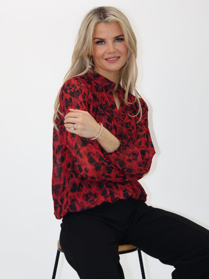 Kate & Pippa Bella Band Top In Red Abstract Print-Nicola Ross