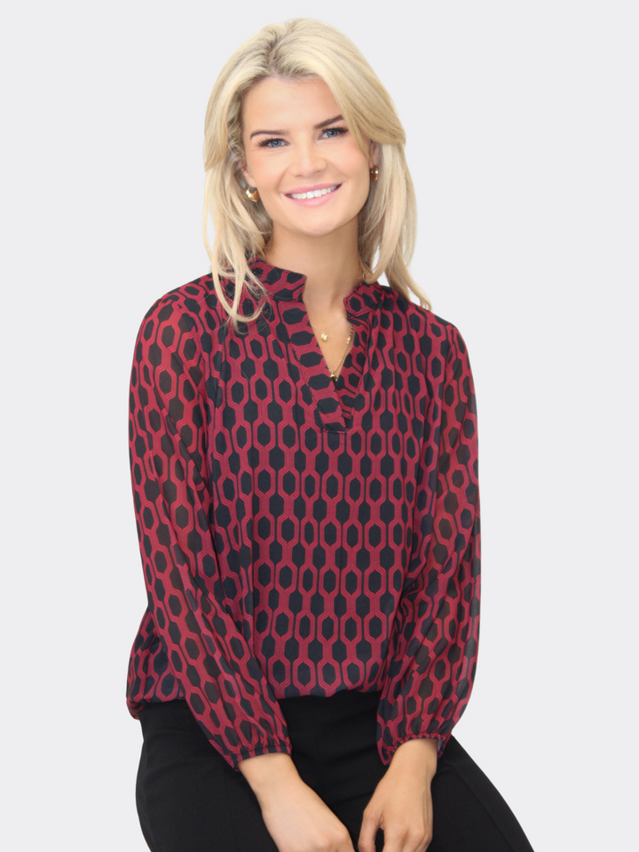 Kate & Pippa Bella Band Top In Red Geo Print-Nicola Ross