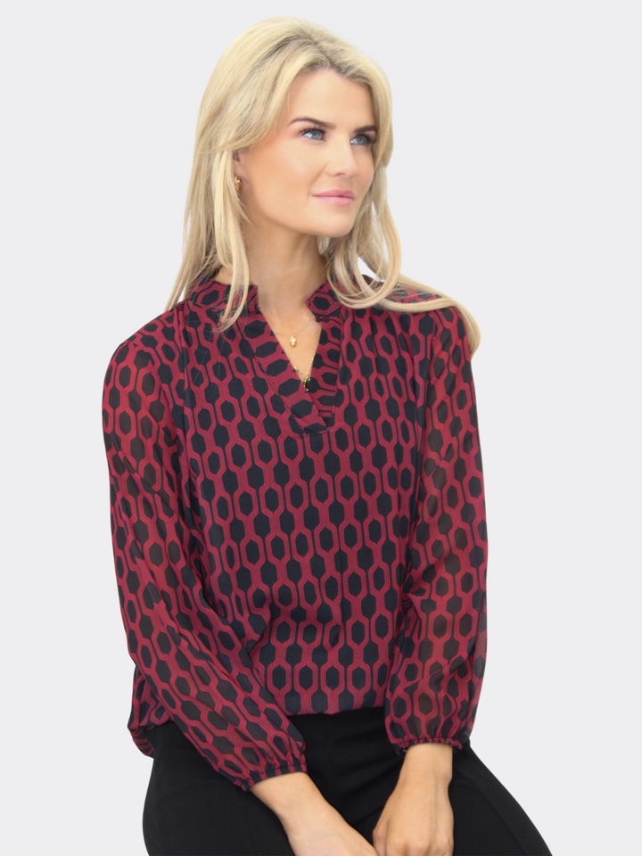 Kate & Pippa Bella Band Top In Red Geo Print-Nicola Ross
