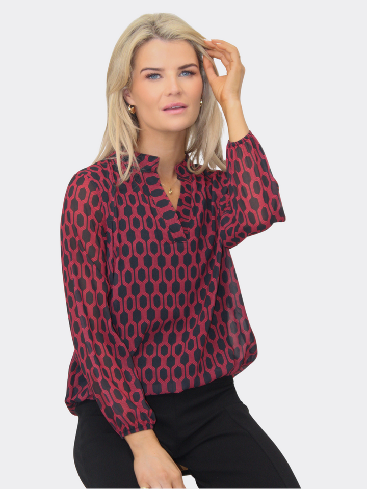 Kate & Pippa Bella Band Top In Red Geo Print-Nicola Ross