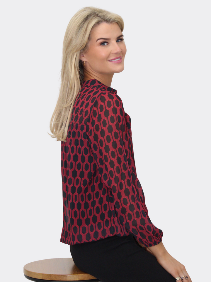 Kate & Pippa Bella Band Top In Red Geo Print-Nicola Ross