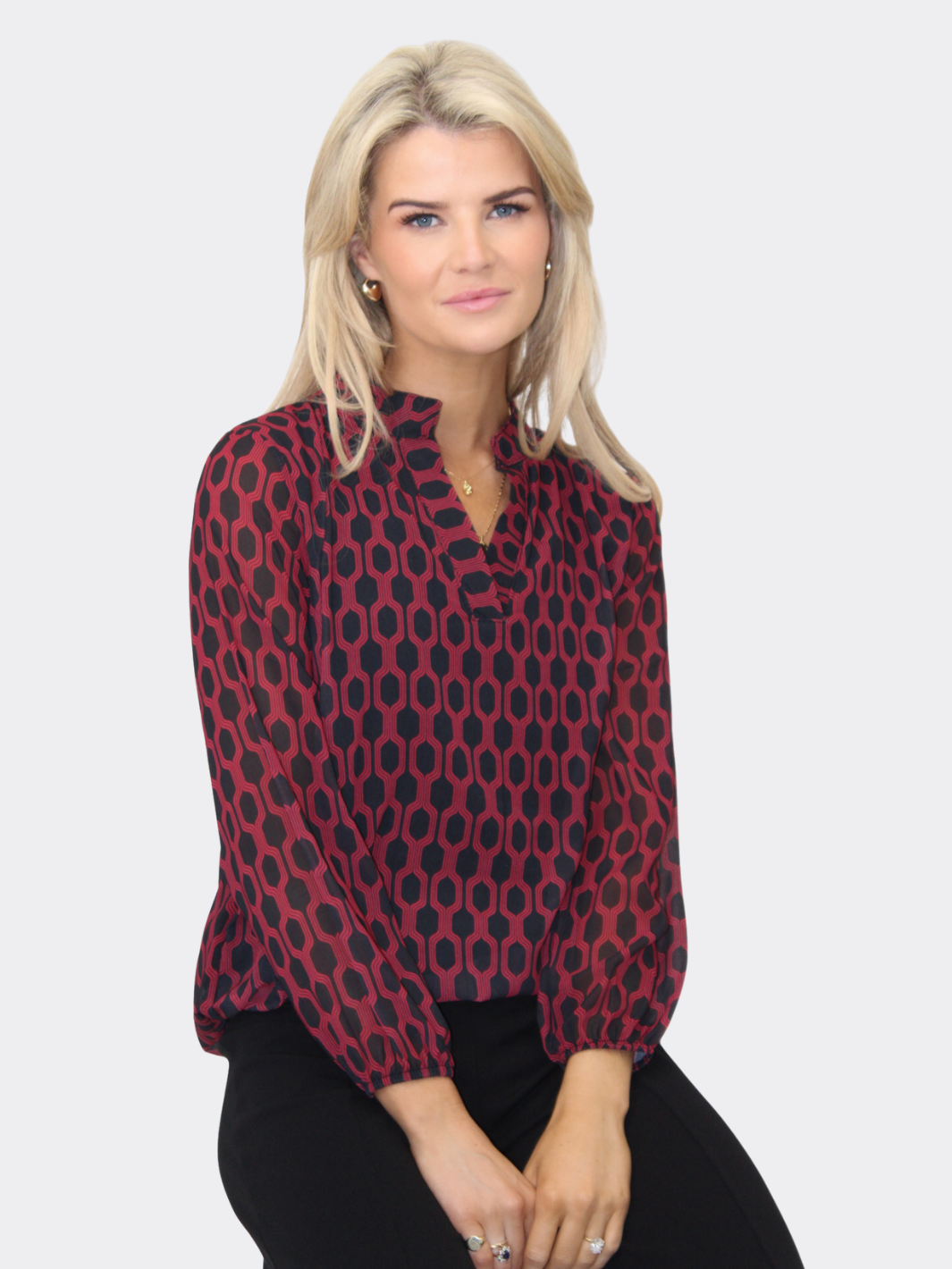Kate & Pippa Bella Band Top In Red Geo Print-Nicola Ross