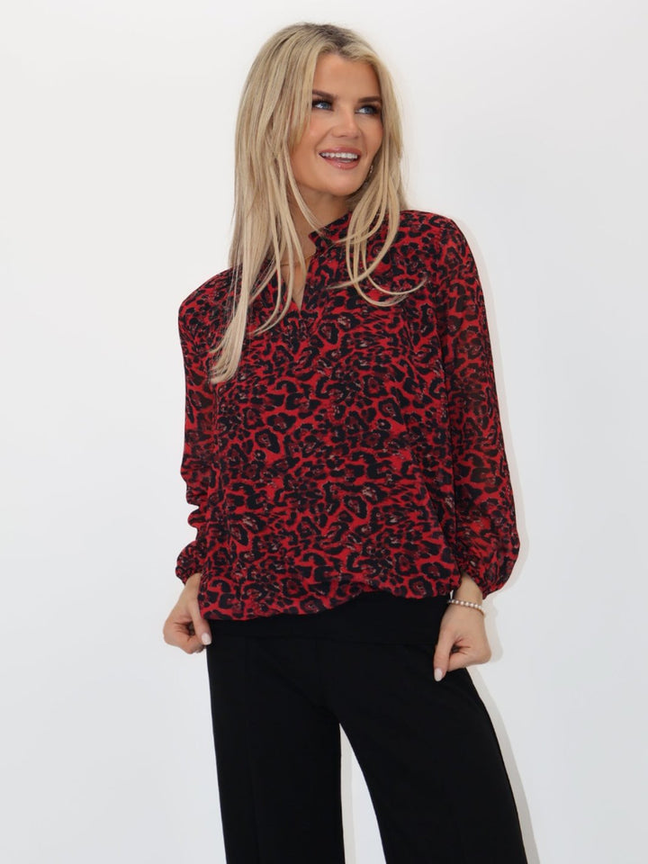 Kate & Pippa Bella Band Top In Red Leo Print-Nicola Ross