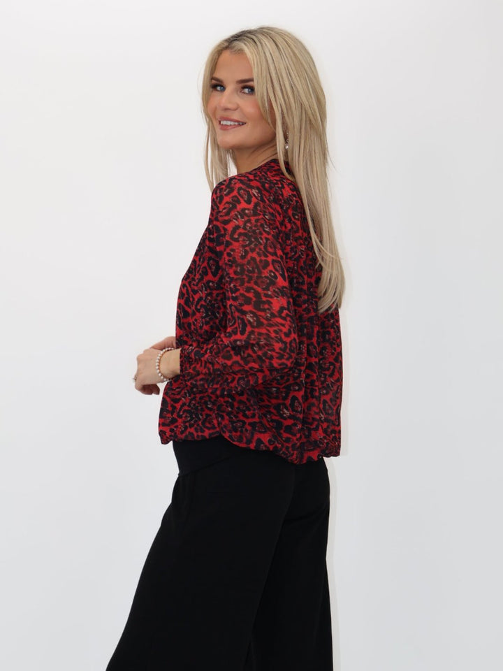 Kate & Pippa Bella Band Top In Red Leo Print-Nicola Ross