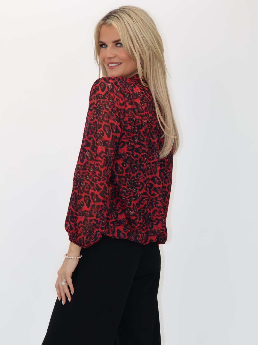 Kate & Pippa Bella Band Top In Red Leo Print-Nicola Ross
