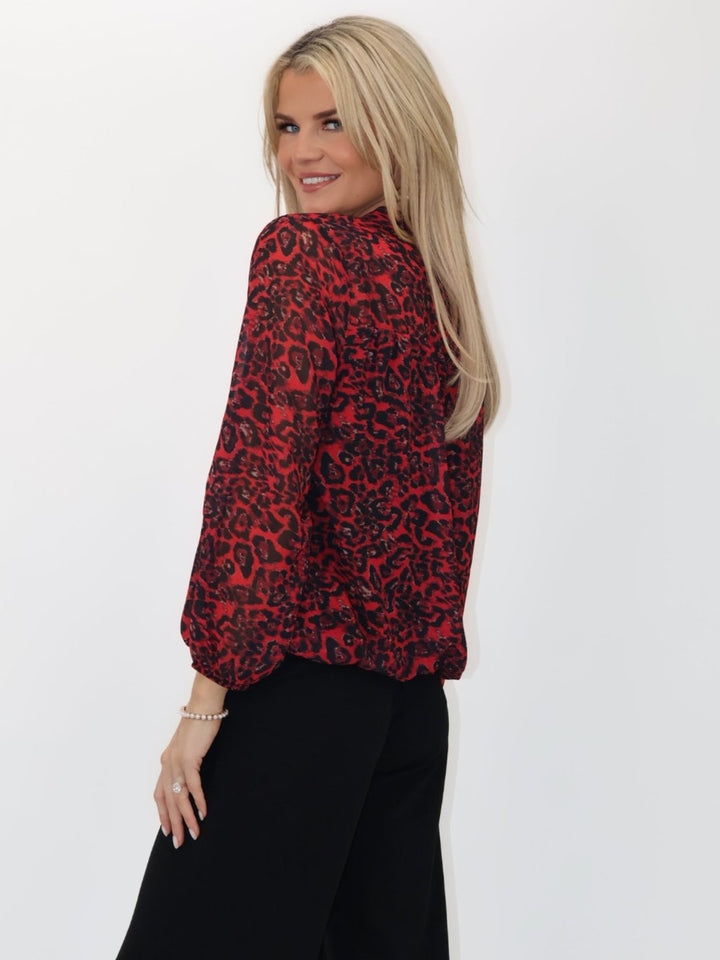 Kate & Pippa Bella Band Top In Red Leo Print-Nicola Ross