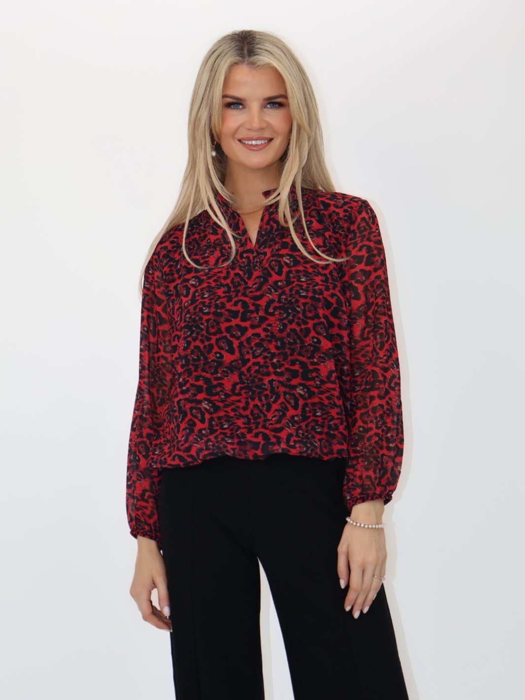 Kate & Pippa Bella Band Top In Red Leo Print-Nicola Ross