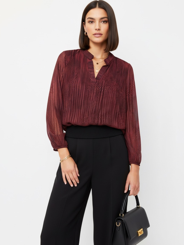 Kate & Pippa Bella Band Top In Red Lurex Print-Nicola Ross