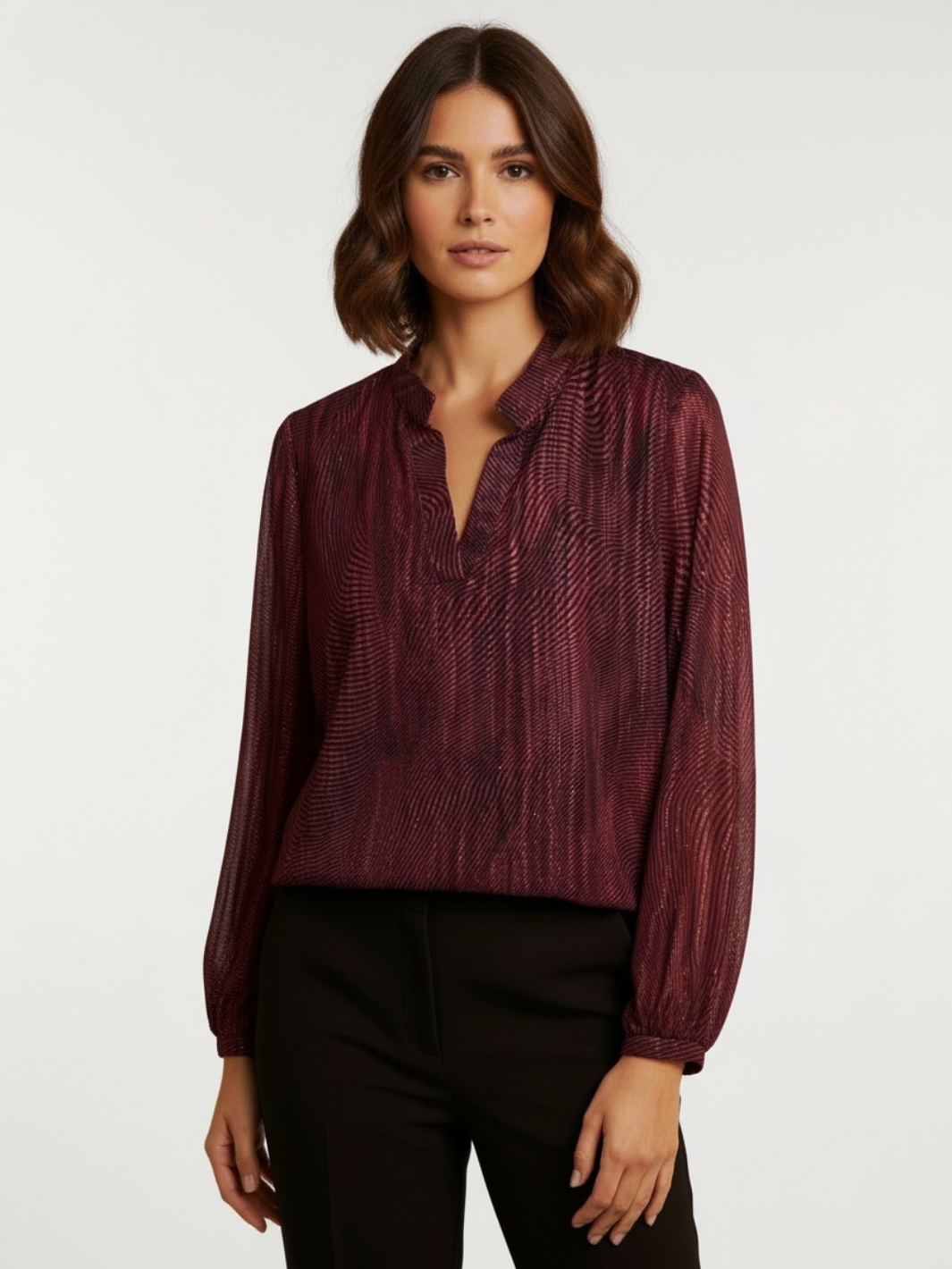 Kate & Pippa Bella Band Top In Red Lurex Print-Nicola Ross