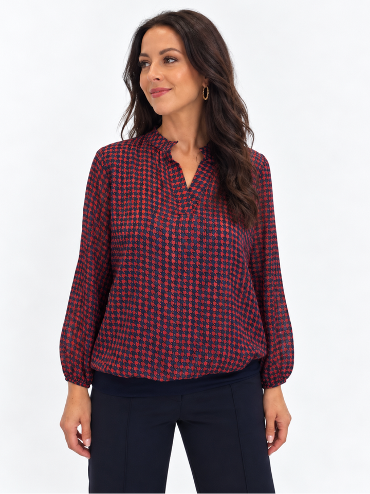 Kate & Pippa Bella Band Top In Red Lurex Print-Nicola Ross