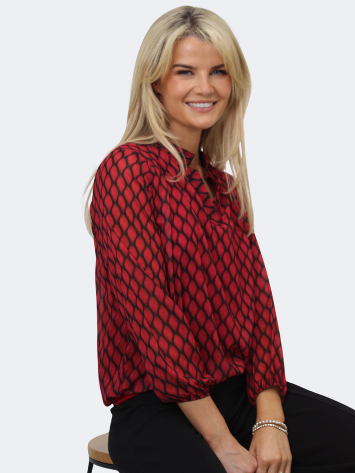Kate & Pippa Bella Band Top In Red Print-Nicola Ross