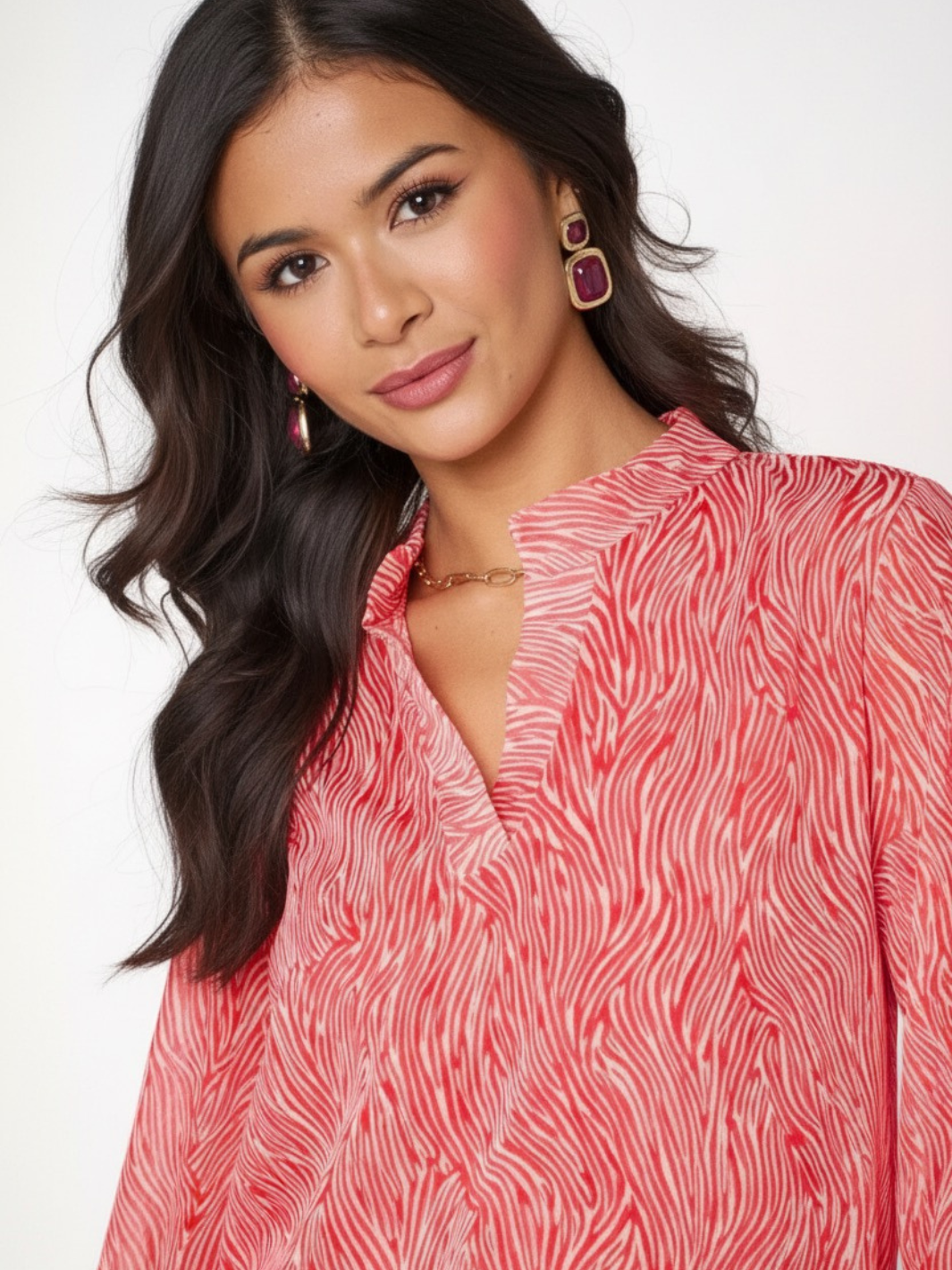 Kate & Pippa Bella Band Top In Red Print-Nicola Ross