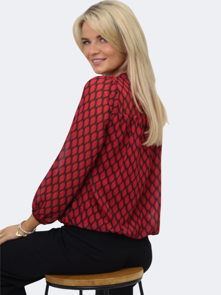 Kate & Pippa Bella Band Top In Red Print-Nicola Ross