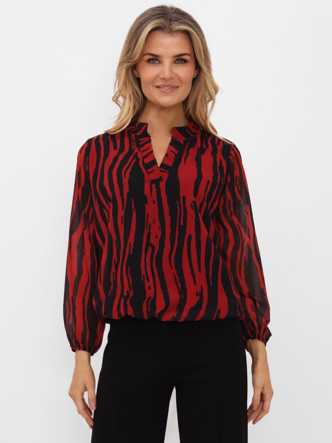 Kate & Pippa Bella Band Top In Red/Black Print-Nicola Ross