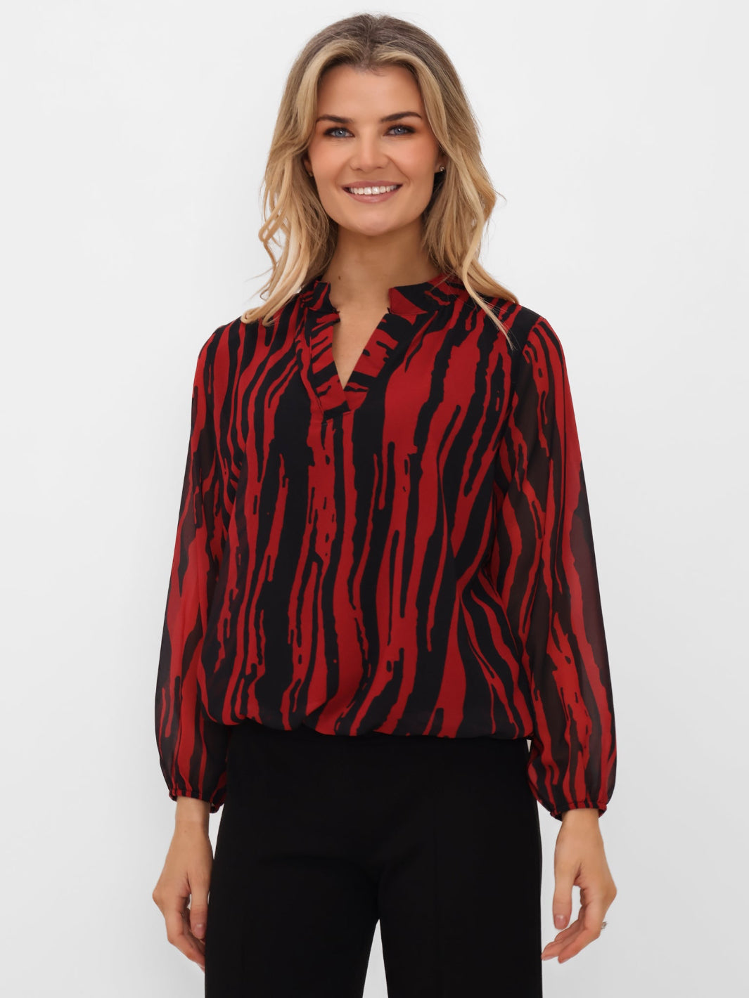 Kate & Pippa Bella Band Top In Red/Black Print-Nicola Ross