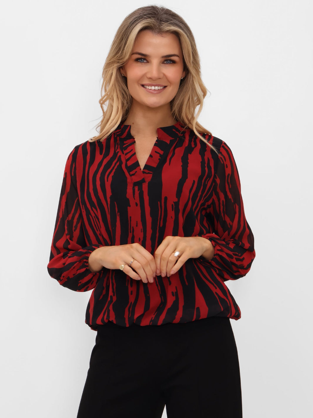 Kate & Pippa Bella Band Top In Red/Black Print-Nicola Ross