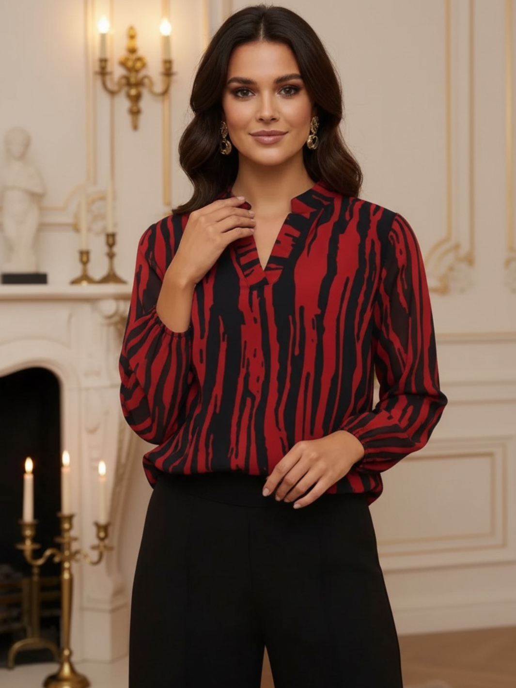 Kate & Pippa Bella Band Top In Red/Black Print-Nicola Ross