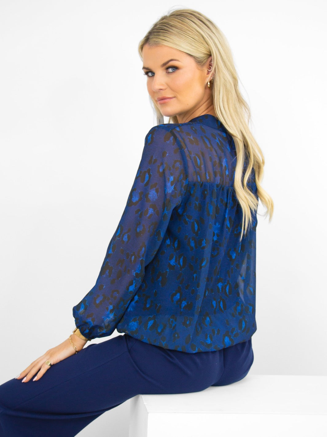 Kate & Pippa Bella Band Top In Royal Blue Animal Print-Nicola Ross