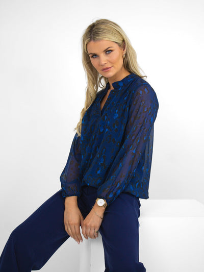 Kate & Pippa Bella Band Top In Royal Blue Animal Print-Nicola Ross