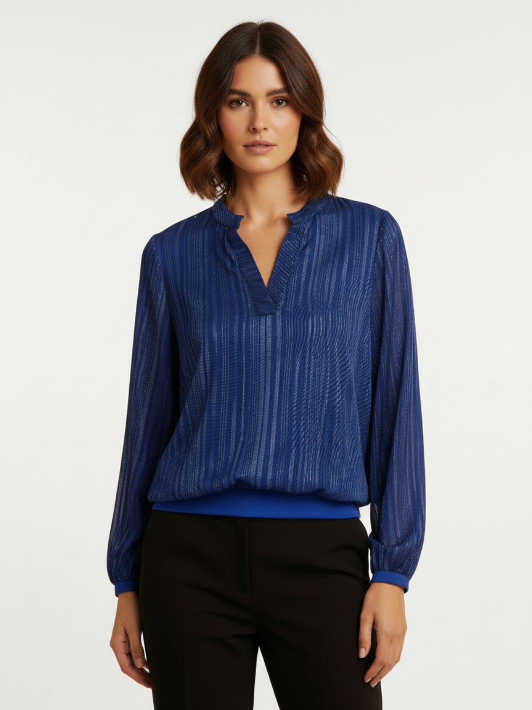 Kate & Pippa Bella Band Top In Royal Blue Lurex Print-Nicola Ross
