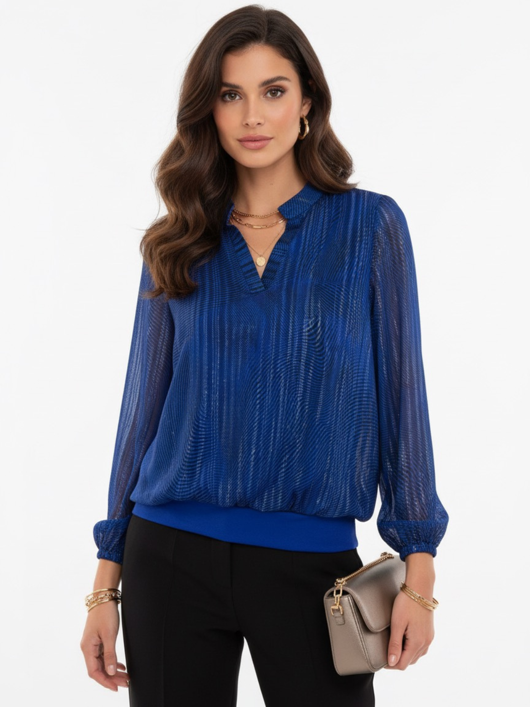 Kate & Pippa Bella Band Top In Royal Blue Lurex Print-Nicola Ross