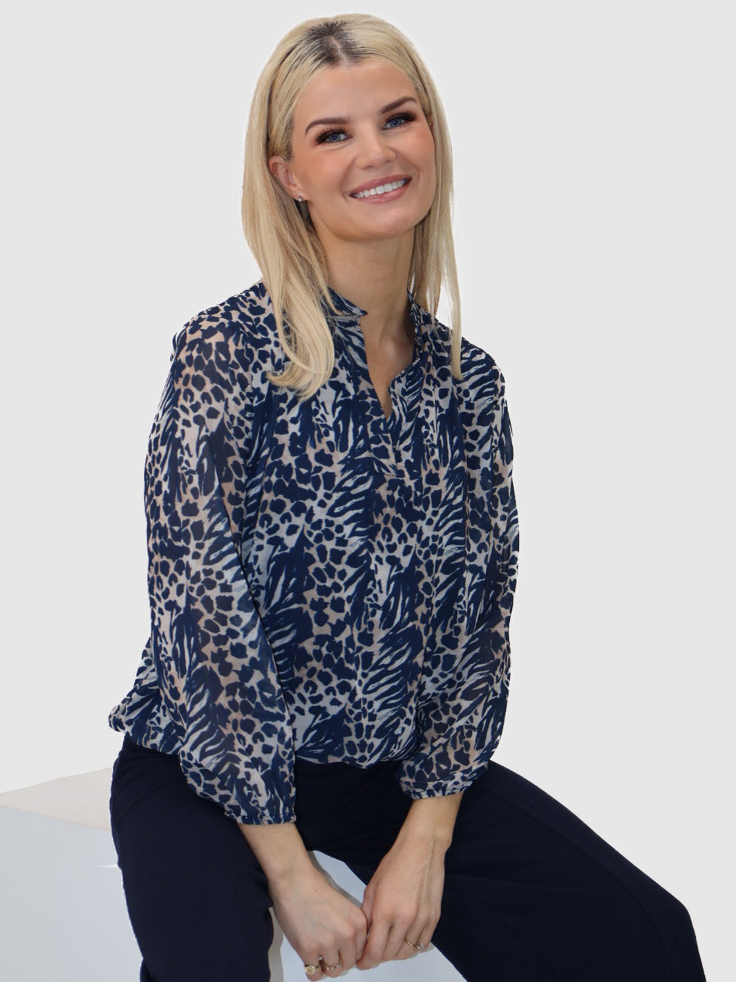 Kate & Pippa Bella Band Top In Navy Animal Print-Nicola Ross
