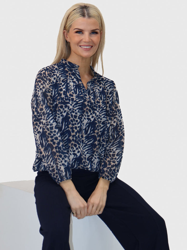 Kate & Pippa Bella Band Top In Navy Animal Print-Nicola Ross