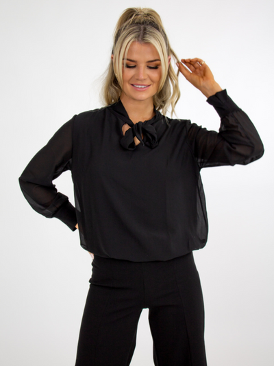 Kate & Pippa Bella Bow Band Top In Black-Nicola Ross