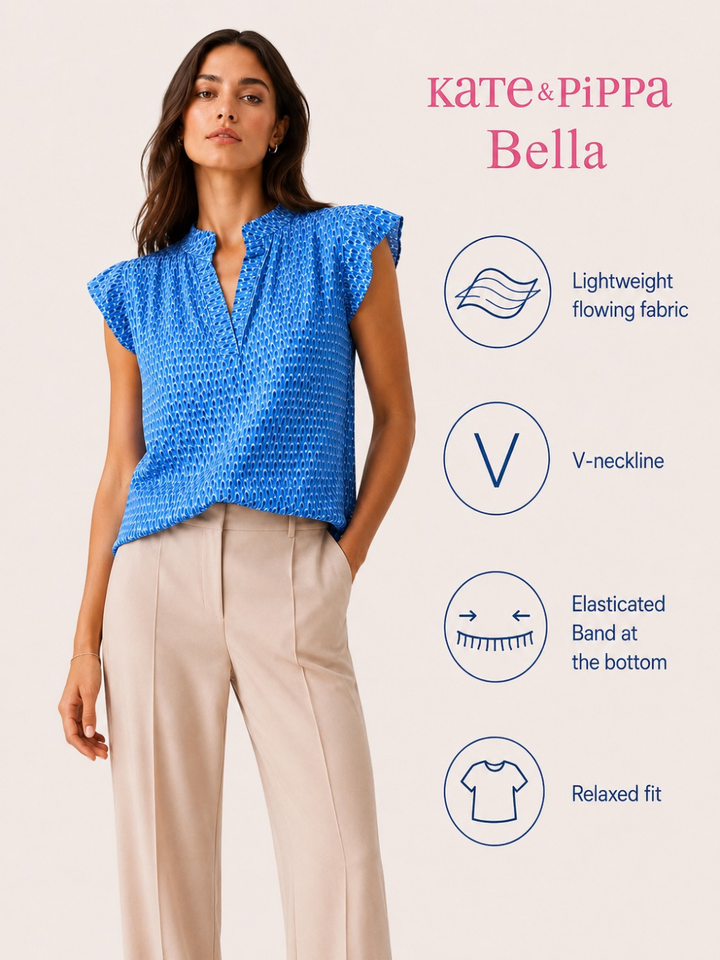 Kate & Pippa Bella Short Sleeved Band Top In Blue-Nicola Ross