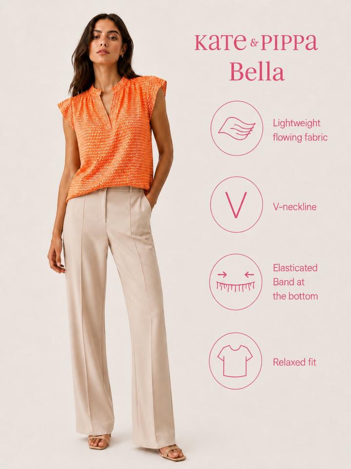 Kate & Pippa Bella Short Sleeved Band Top In Orange-Nicola Ross