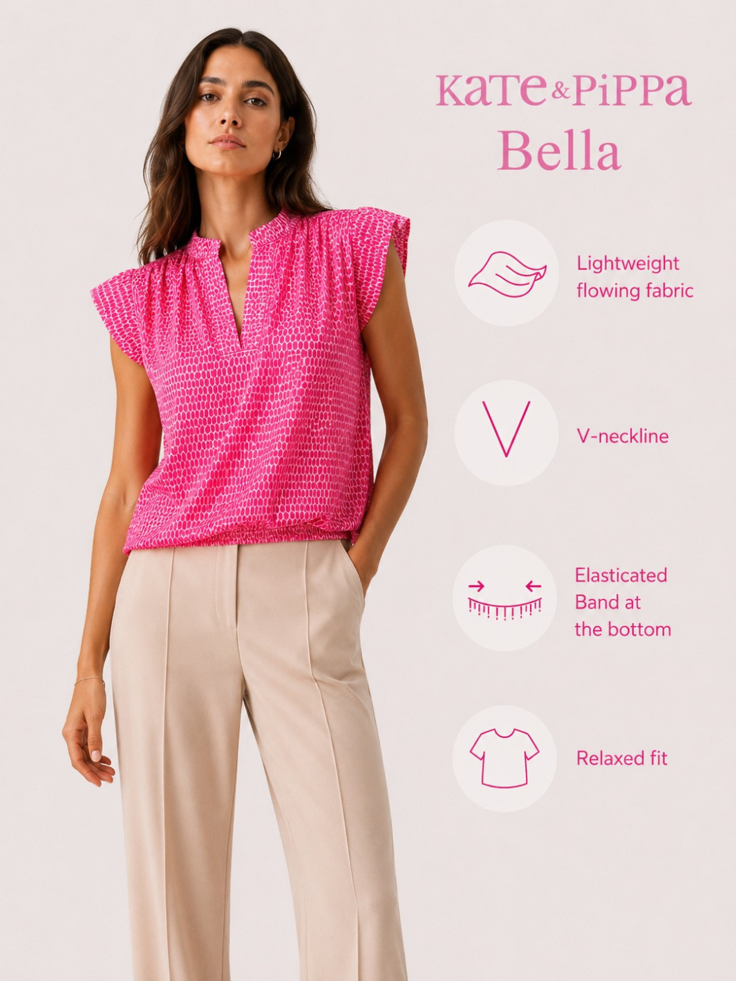 Kate & Pippa Bella Short Sleeved Band Top In Pink-Nicola Ross