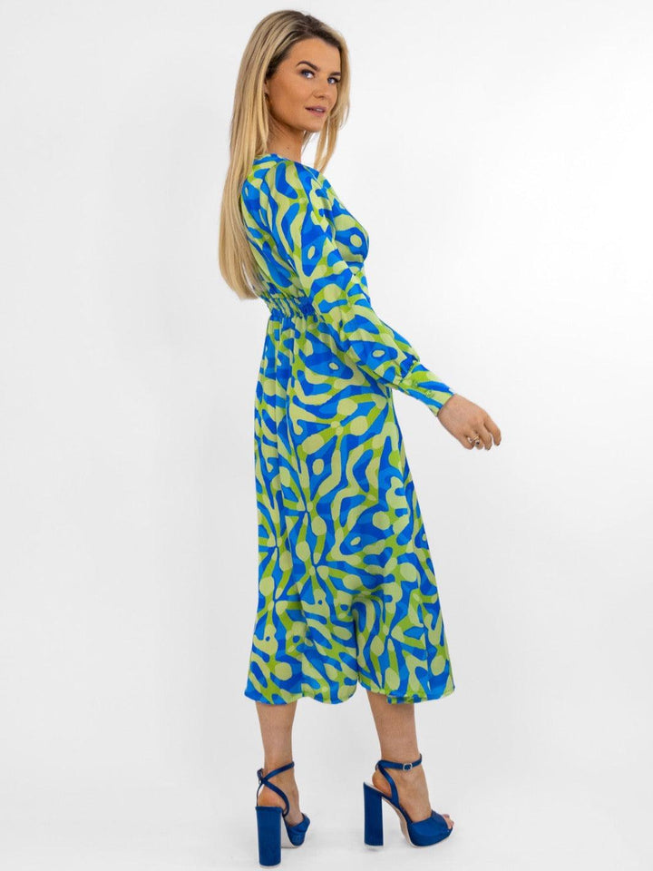 Kate & Pippa Birkin Midi Dress In Blue / Lime Print-Nicola Ross