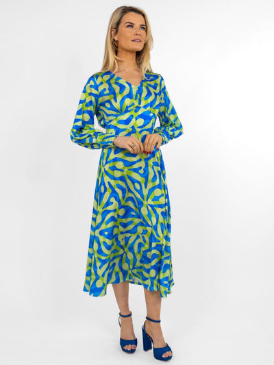 Kate & Pippa Birkin Midi Dress In Blue / Lime Print-Nicola Ross