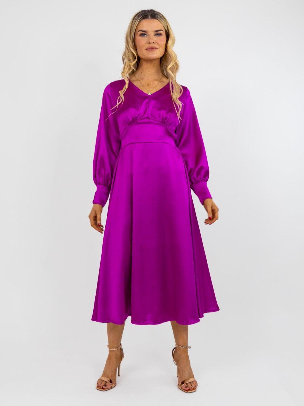 Kate & Pippa Birkin Midi Dress In Magenta Pink-Nicola Ross