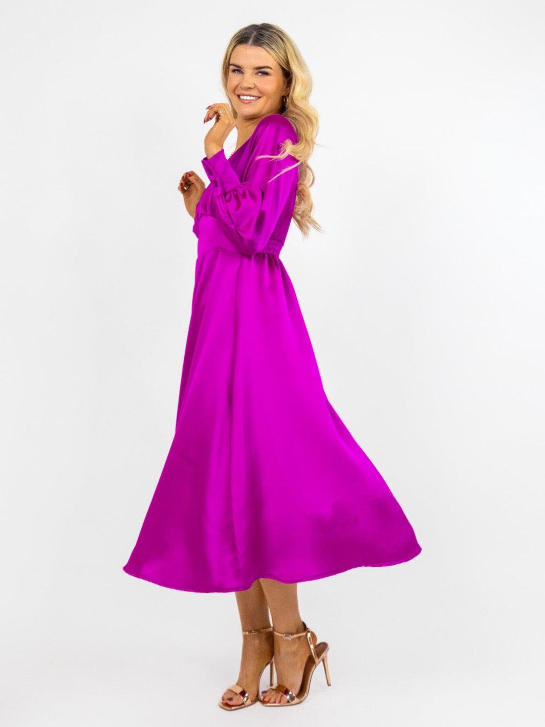 Kate & Pippa Birkin Midi Dress In Magenta Pink-Nicola Ross